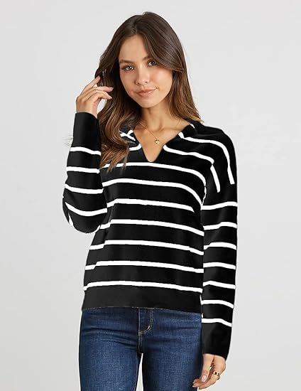 Women's striped long-sleeved pullover sweater