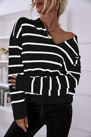 Women's striped long-sleeved pullover sweater