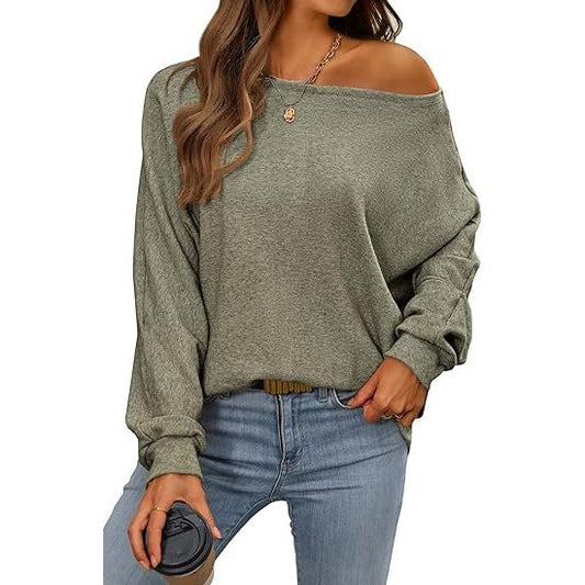 Autumn women's casual pullover off-shoulder sweater