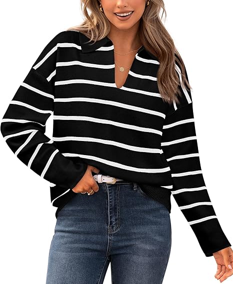 Women's striped long-sleeved pullover sweater
